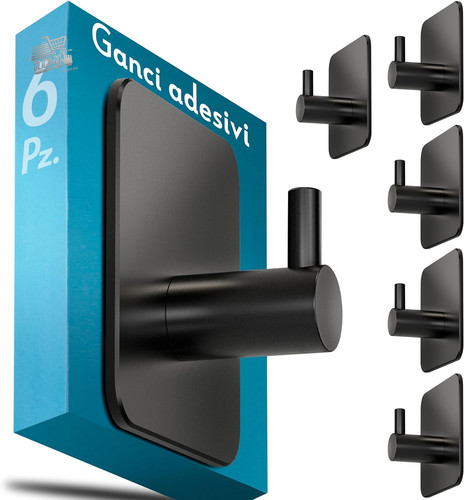 Ganci adesivi bagno nero - nero, 6